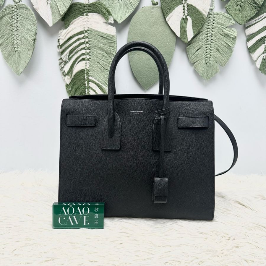YSL Sac De Jour Small 黑色真皮銀扣Tote bag 手提單肩包-0