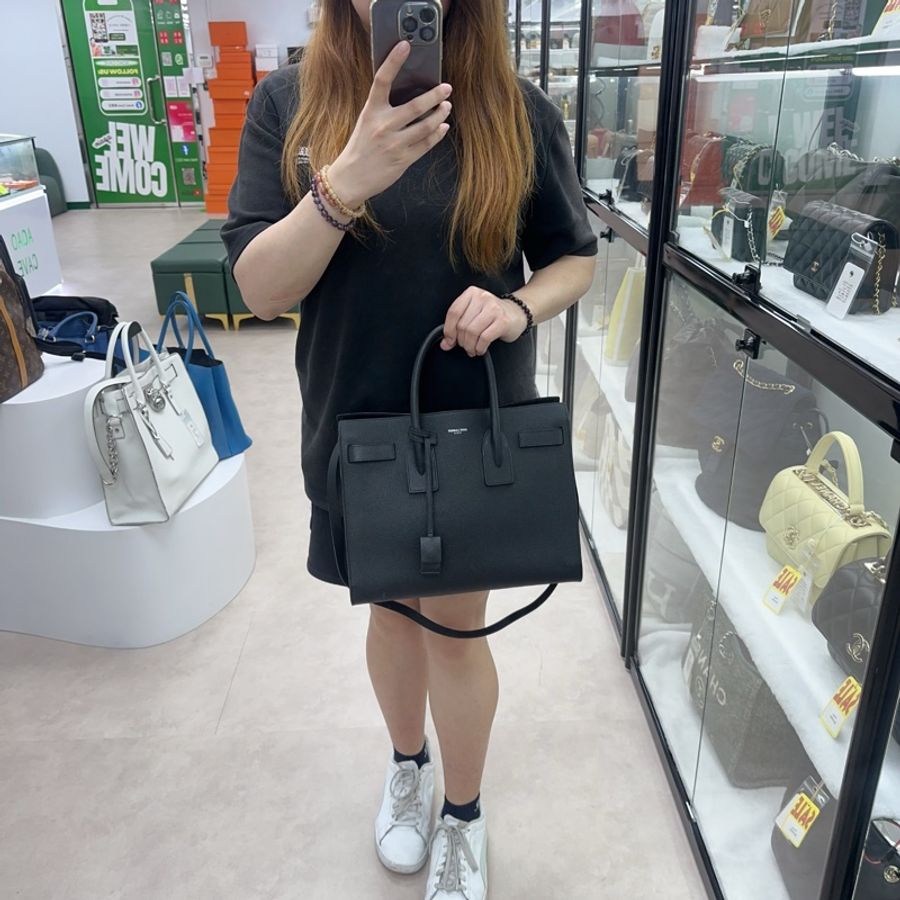 YSL Sac De Jour Small 黑色真皮銀扣Tote bag 手提單肩包-1