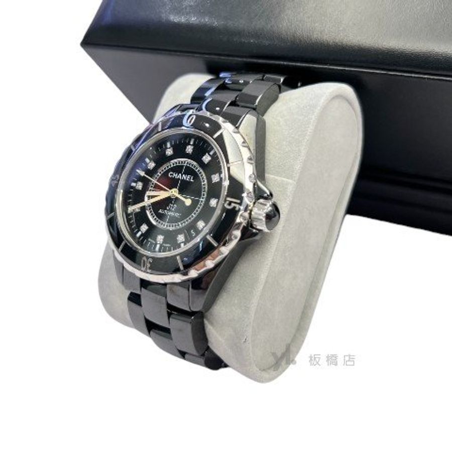CHANEL 38MM12點鑽黑色陶瓷錶 H5702-3