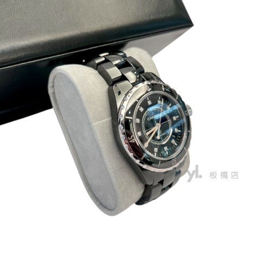 CHANEL 38MM12點鑽黑色陶瓷錶 H5702-4