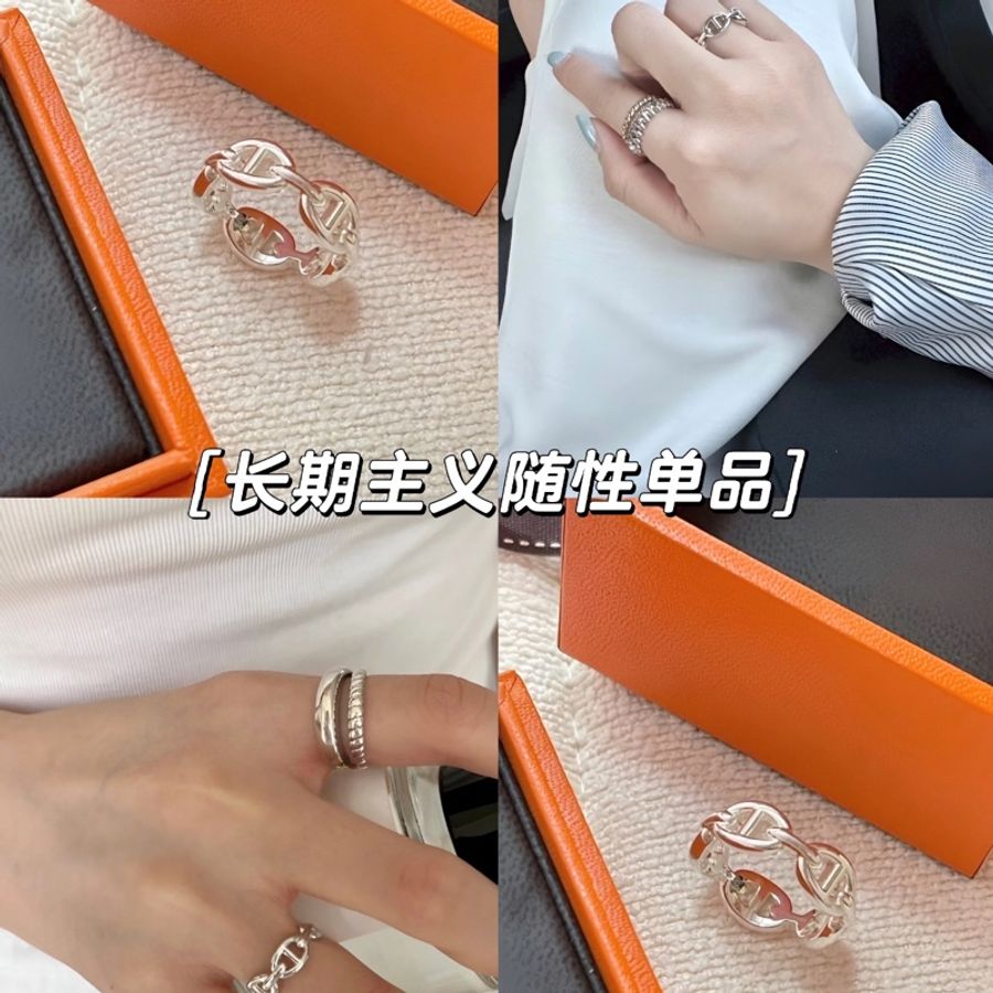 愛馬仕 Hermes 豬鼻子戒子 戒指 經典925銀戒 純銀 常態缺貨款 全新-5