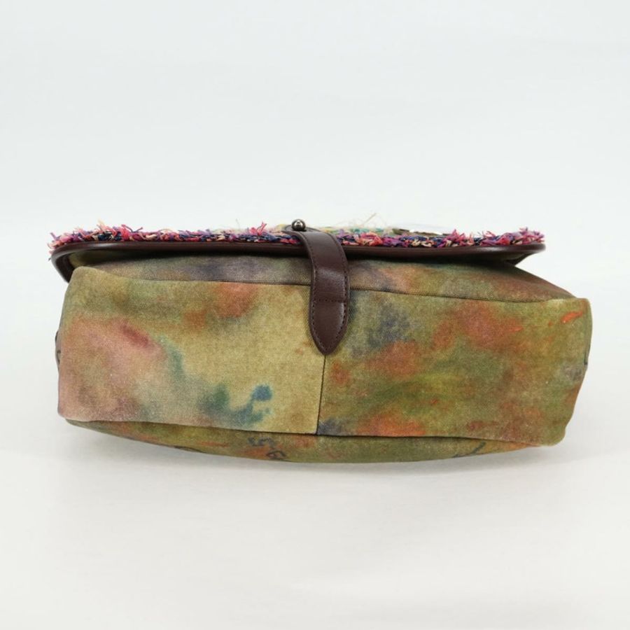 【日本直送】香奈兒刺繡塗鴉單背包 帆布皮革 卡其色 CC 正品 yk18413SM-4