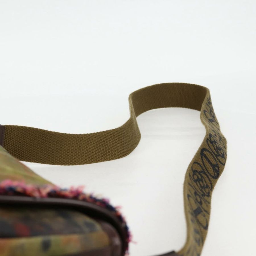【日本直送】香奈兒刺繡塗鴉單背包 帆布皮革 卡其色 CC 正品 yk18413SM-13