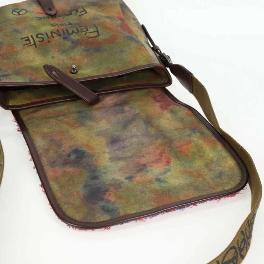 【日本直送】香奈兒刺繡塗鴉單背包 帆布皮革 卡其色 CC 正品 yk18413SM-23