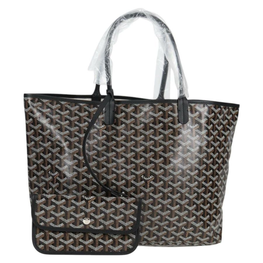 【日本直送】GOYARD 人字紋 Saint Louis PM 手提包 PVC 皮革 黑色 正品 yk18382SM-0