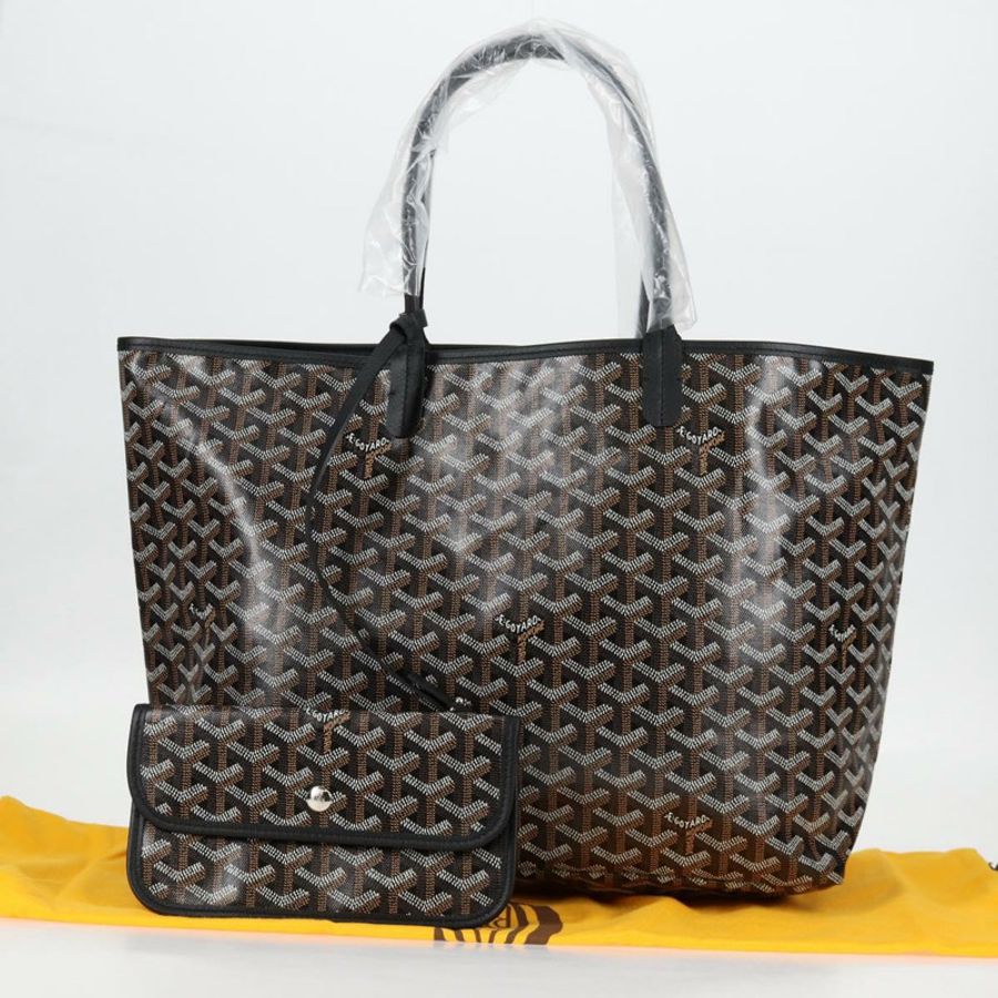 【日本直送】GOYARD 人字紋 Saint Louis PM 手提包 PVC 皮革 黑色 正品 yk18382SM-11