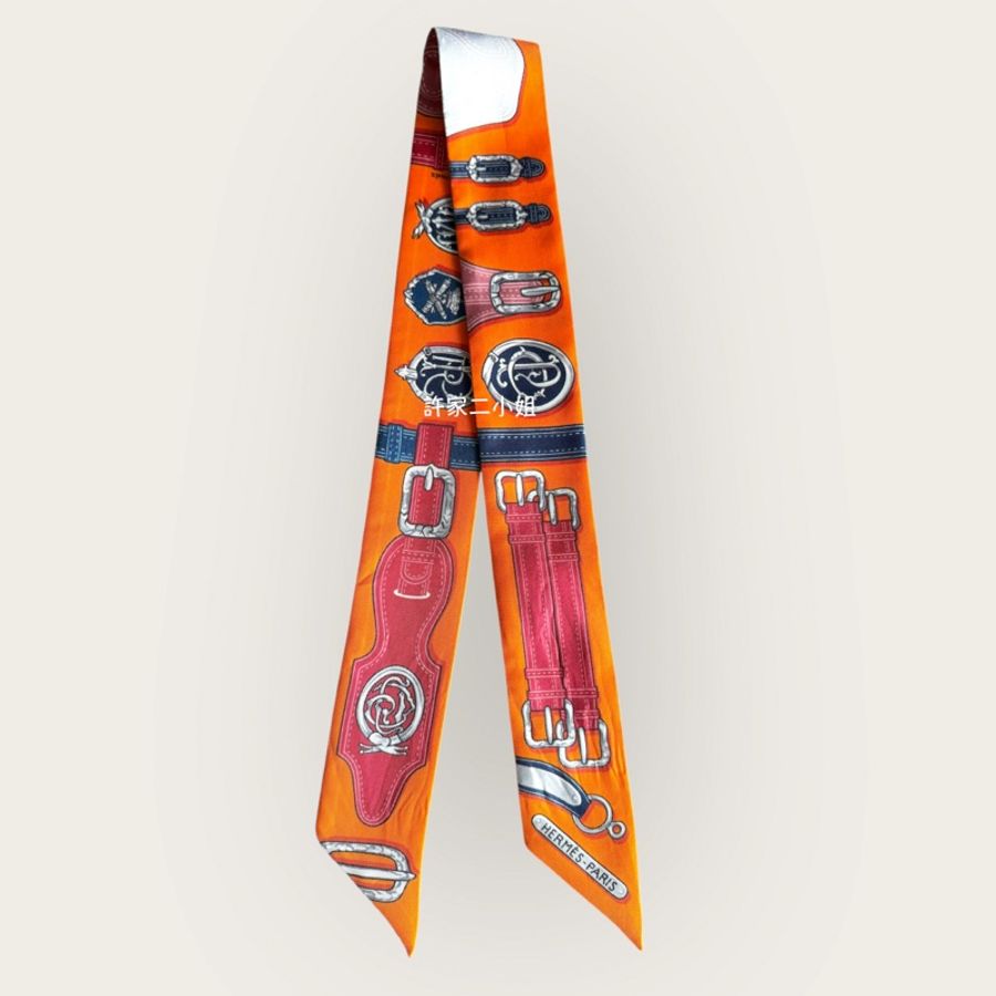 Hermes 二手閒置 Twilly 橘色徽章皮帶圖示-2