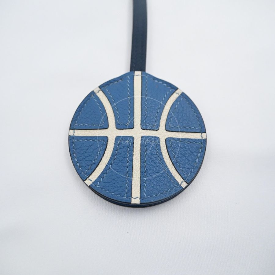 [Pre-owned] Hermes Basketball Blue & White Evercolor Key Ring Bag Charm-2