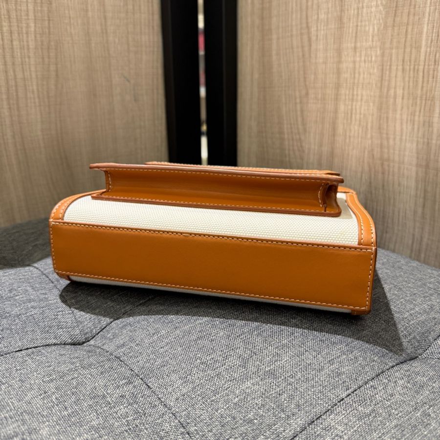 BURBERRY 8036812焦糖色牛皮拼米白色帆布手提包 斜背包-3