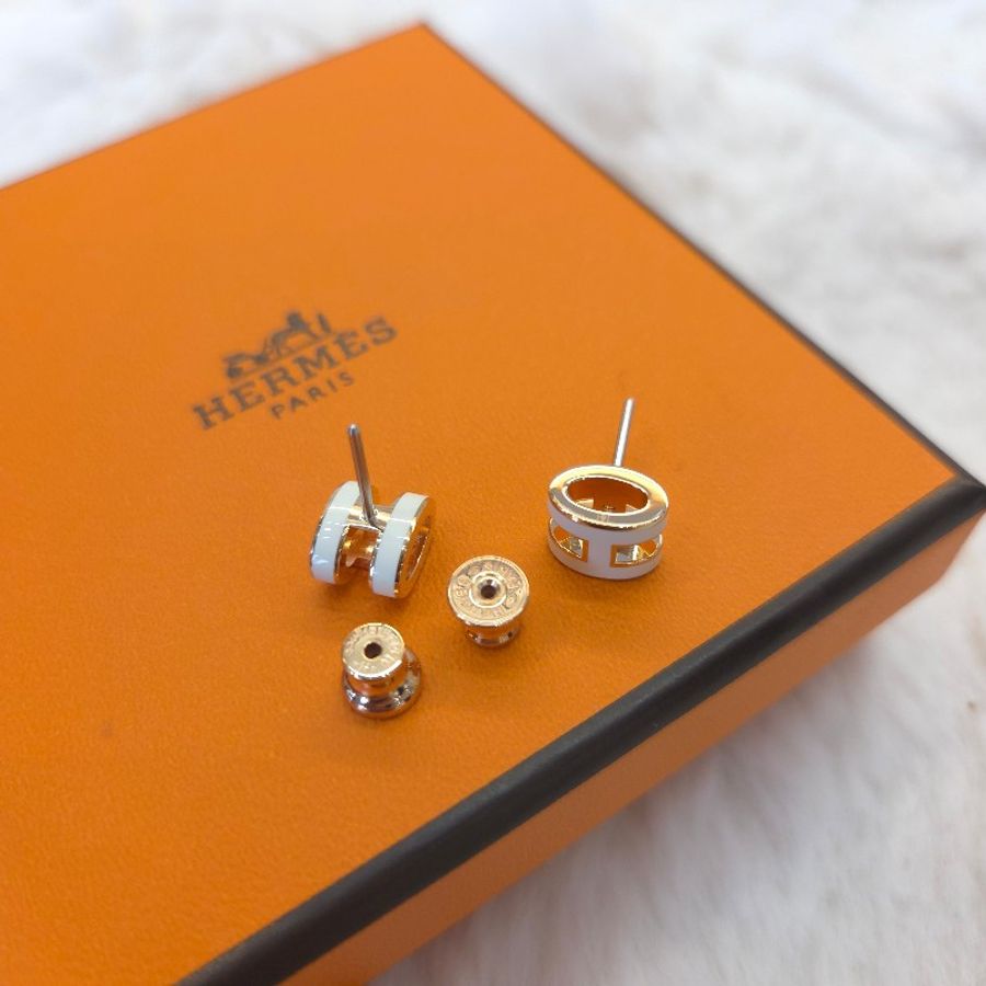 Hermès Mini POP H 耳環 白/玫瑰金-2