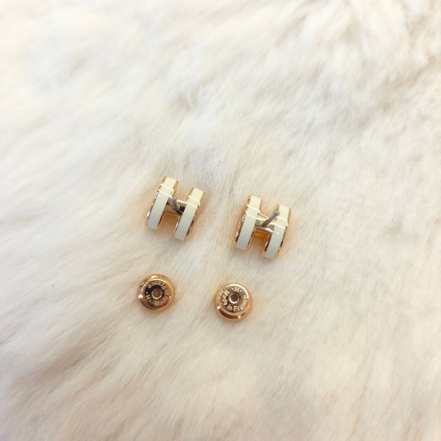 Hermès Mini POP H 耳環 白/玫瑰金-3
