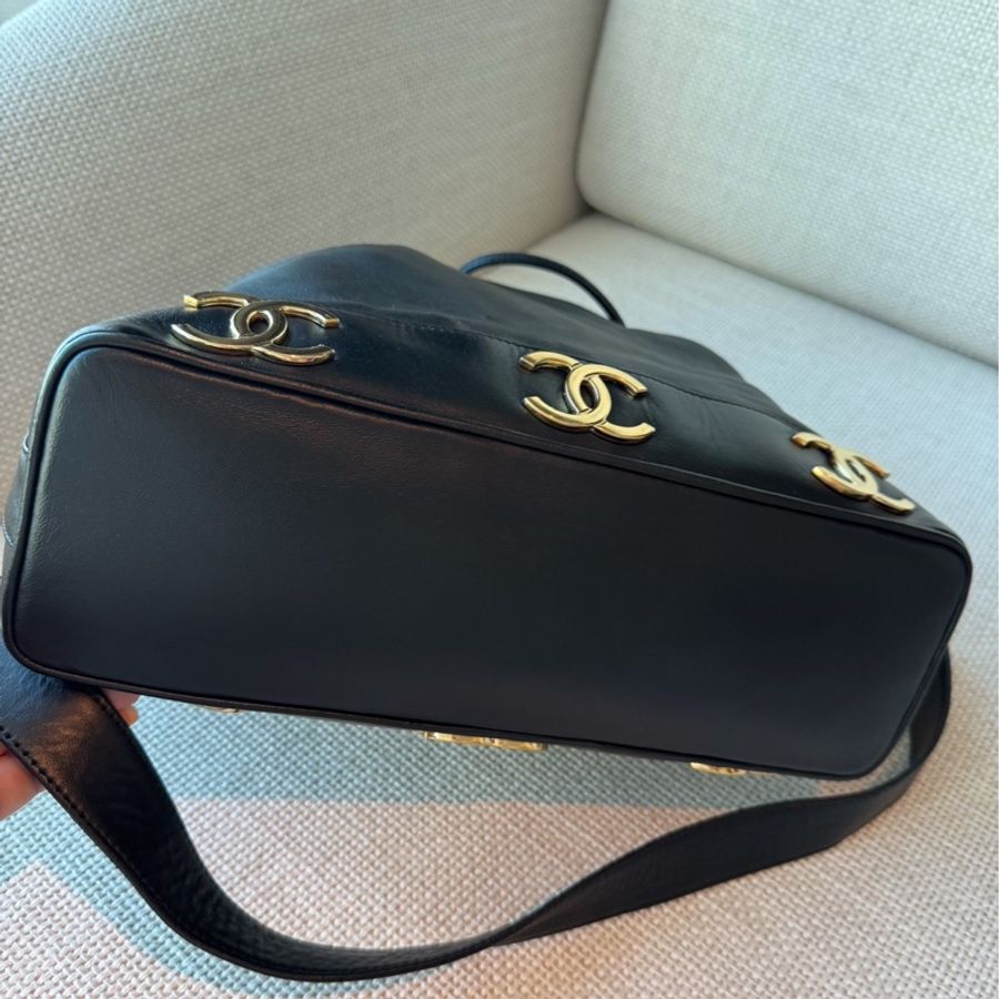 CHANEL 香奈兒 vintage 黑金 金球 子母包 水桶包 肩背包 斜背包 側背包 手提包-10