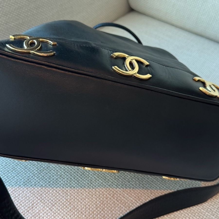 CHANEL 香奈兒 vintage 黑金 金球 子母包 水桶包 肩背包 斜背包 側背包 手提包-25