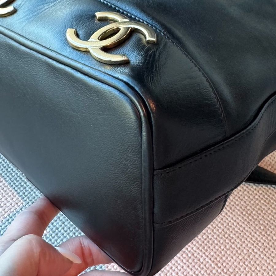CHANEL 香奈兒 vintage 黑金 金球 子母包 水桶包 肩背包 斜背包 側背包 手提包-31