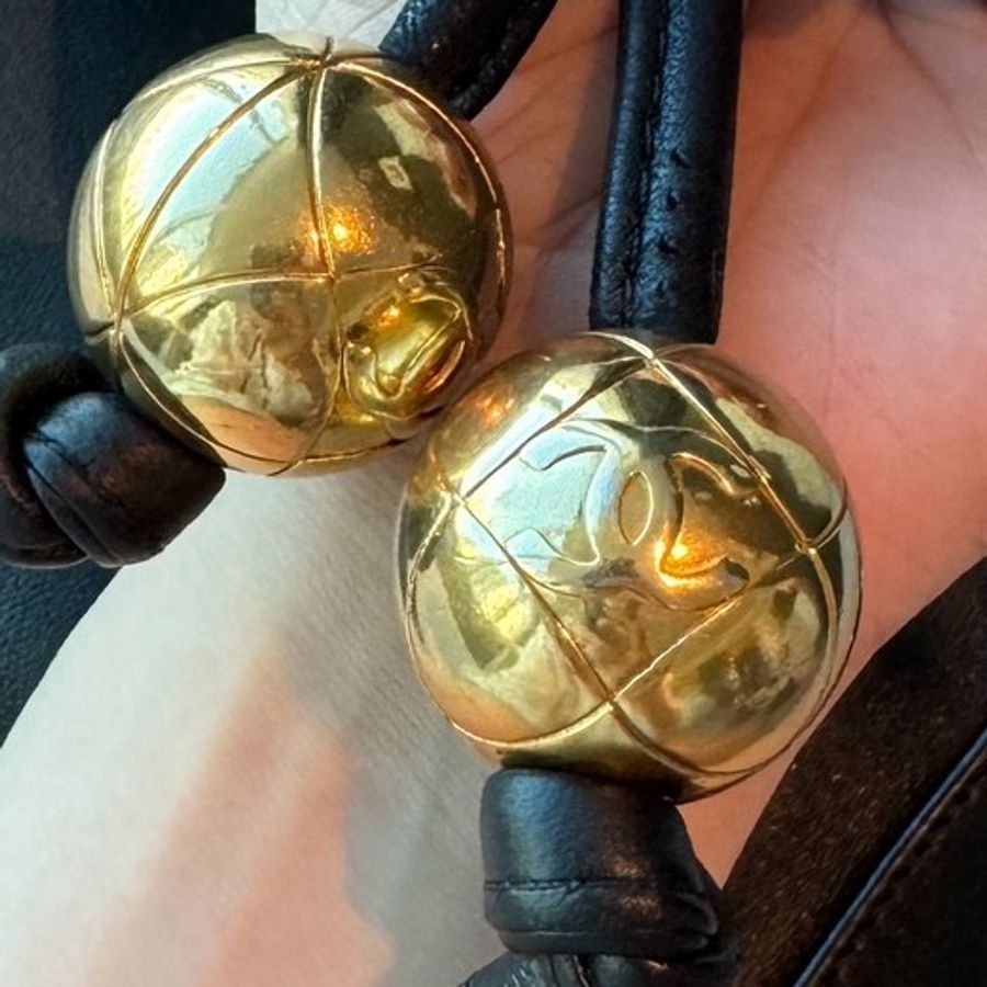 CHANEL 香奈兒 vintage 黑金 金球 子母包 水桶包 肩背包 斜背包 側背包 手提包-36