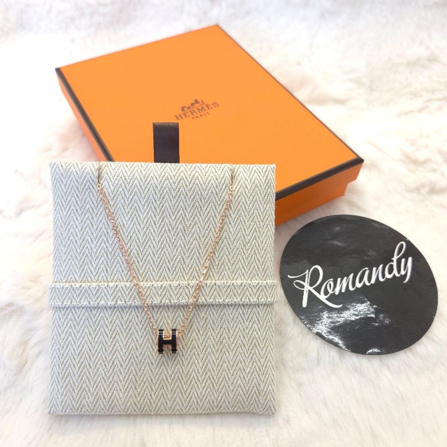Hermès Mini POP H 項鍊 黑/玫瑰金-0