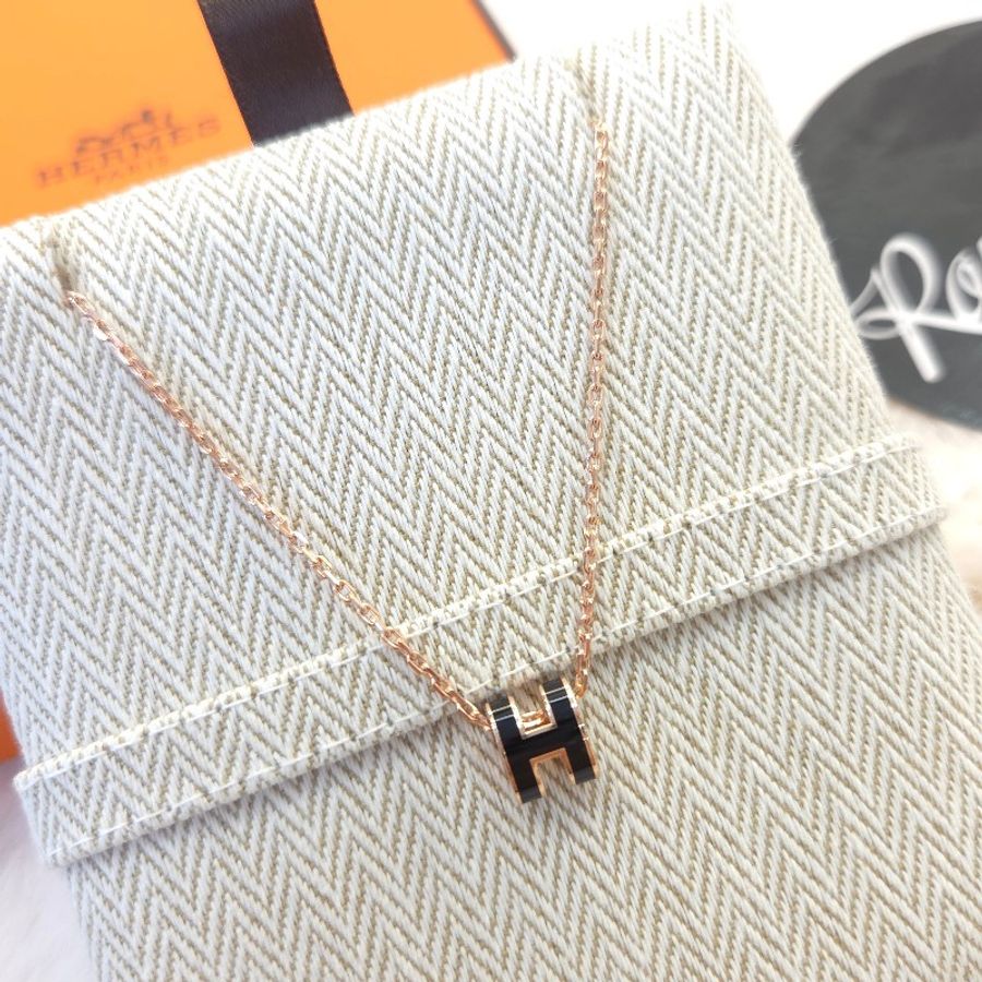 Hermès Mini POP H 項鍊 黑/玫瑰金-3
