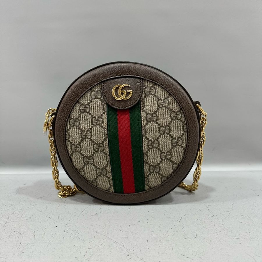 gucci 550618 老花拼綠紅綠GG金鏈圓餅包 斜背包-0