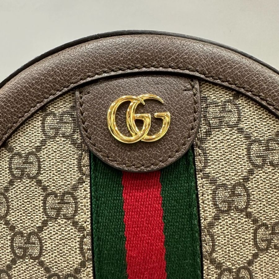 gucci 550618 老花拼綠紅綠GG金鏈圓餅包 斜背包-1