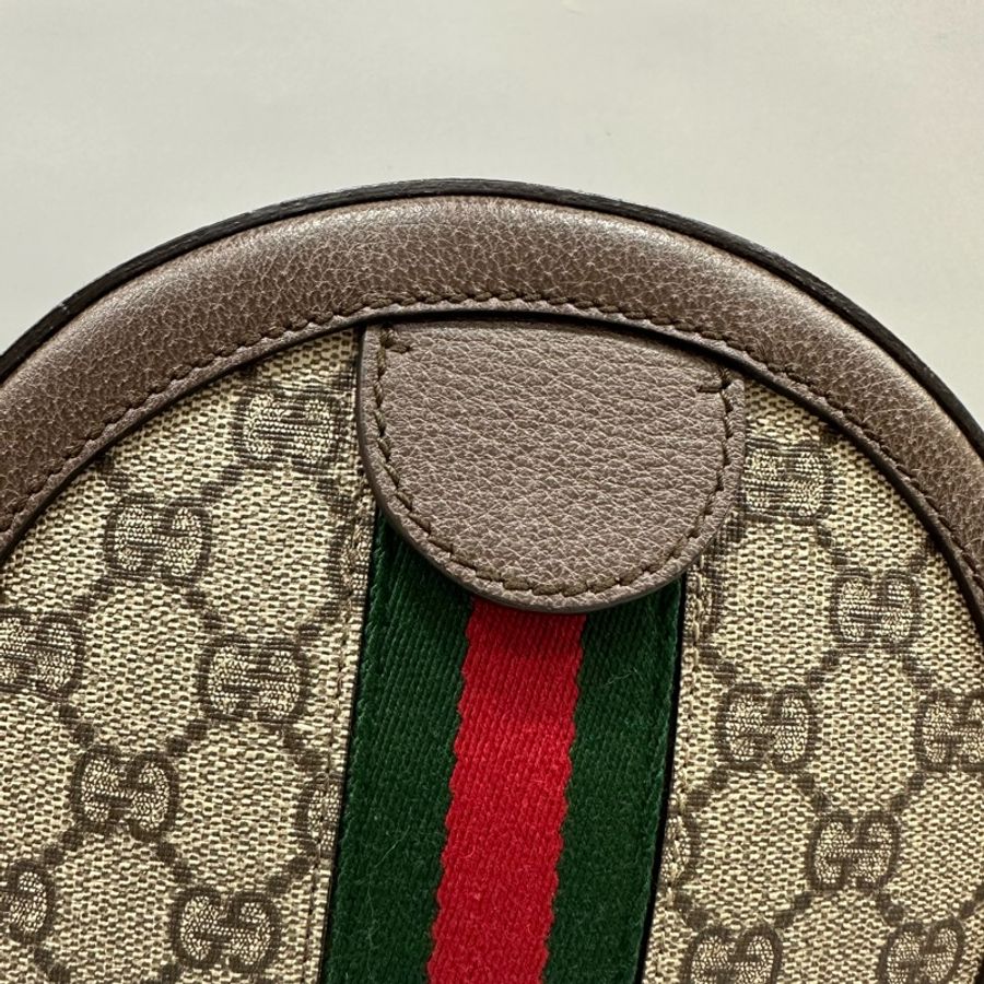 gucci 550618 老花拼綠紅綠GG金鏈圓餅包 斜背包-5