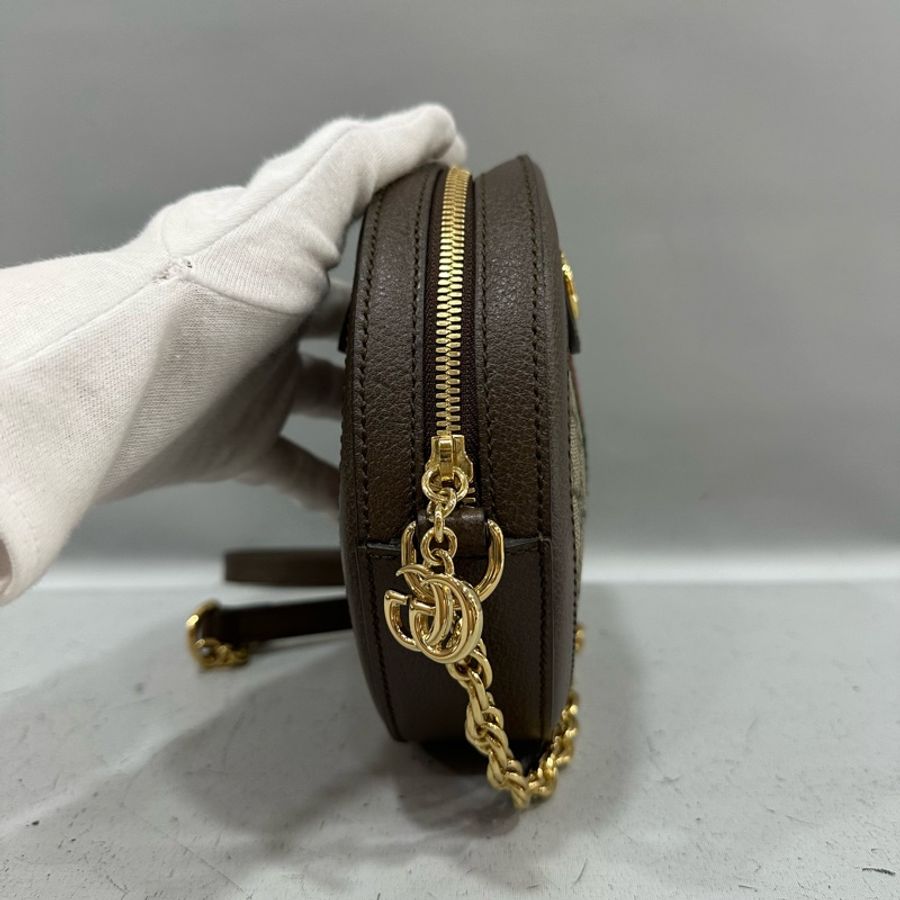 gucci 550618 老花拼綠紅綠GG金鏈圓餅包 斜背包-6