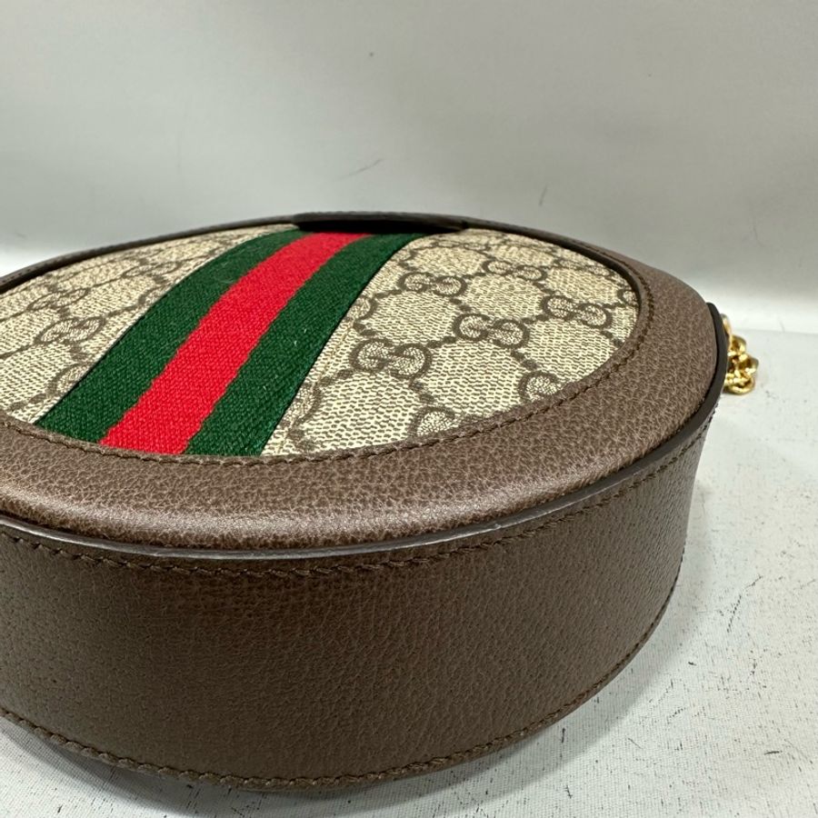 gucci 550618 老花拼綠紅綠GG金鏈圓餅包 斜背包-11
