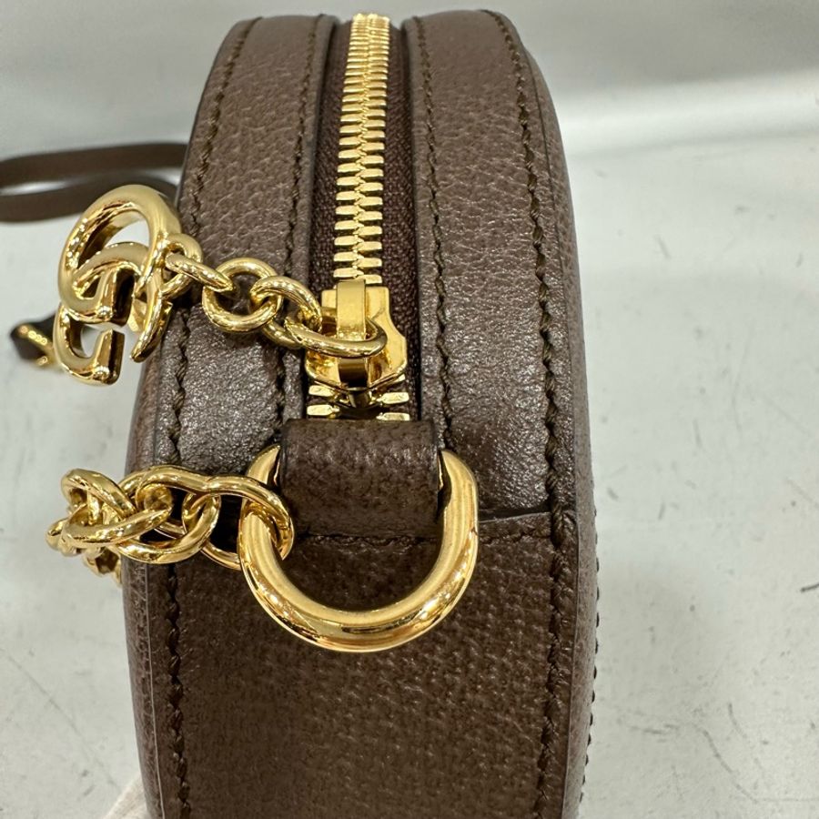 gucci 550618 老花拼綠紅綠GG金鏈圓餅包 斜背包-14