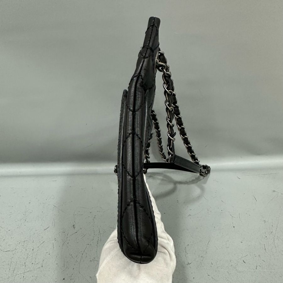 Chanel 黑色牛皮雙c吊飾銀鏈斜背包 肩背包-8