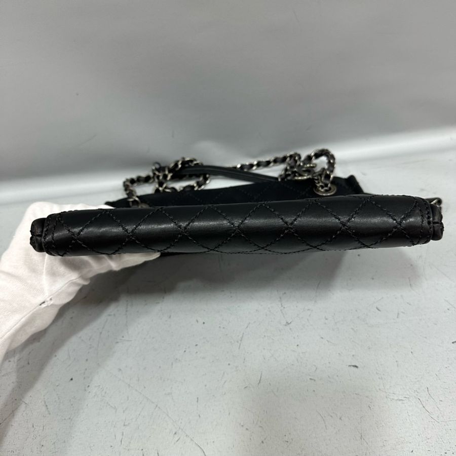 Chanel 黑色牛皮雙c吊飾銀鏈斜背包 肩背包-9