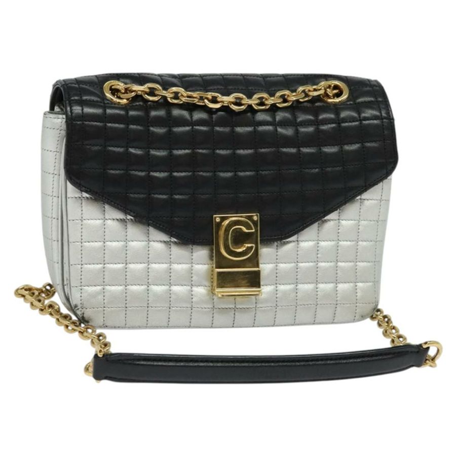 【日本直送】CELINE 鏈條單肩包 皮革 銀色 黑色 金色 正品 120162-0
