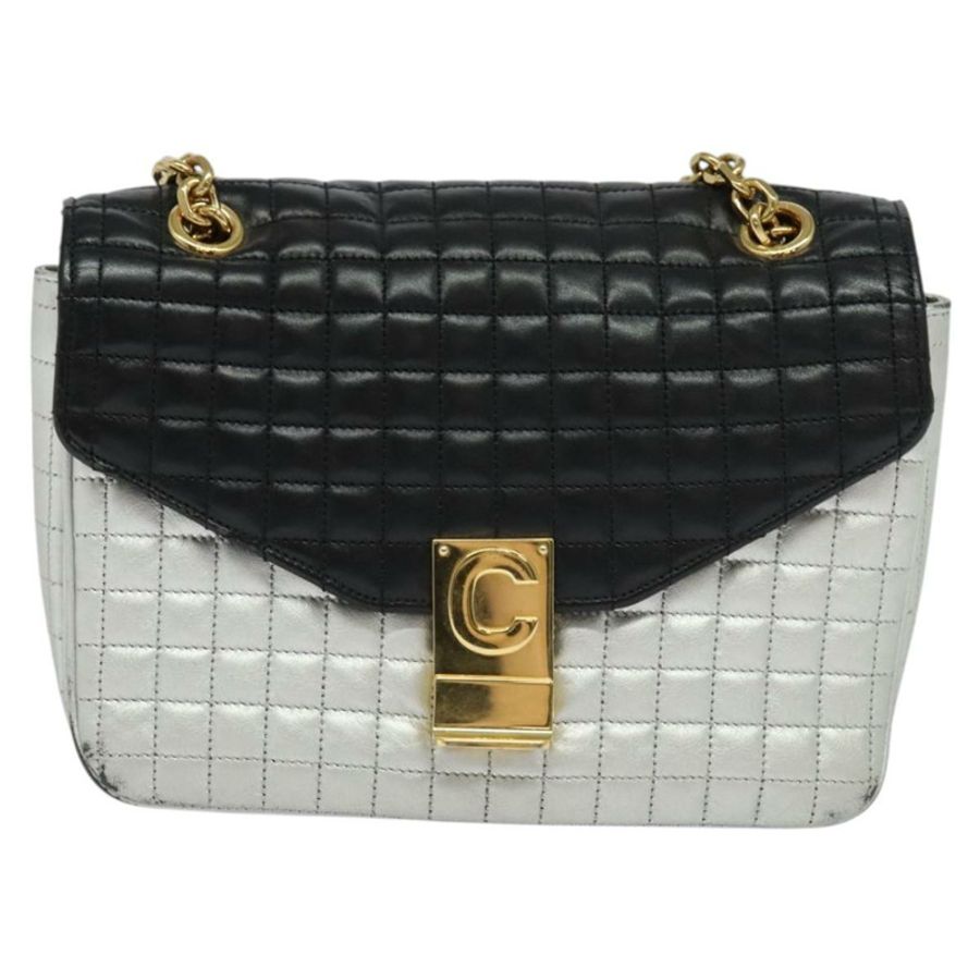 【日本直送】CELINE 鏈條單肩包 皮革 銀色 黑色 金色 正品 120162-12