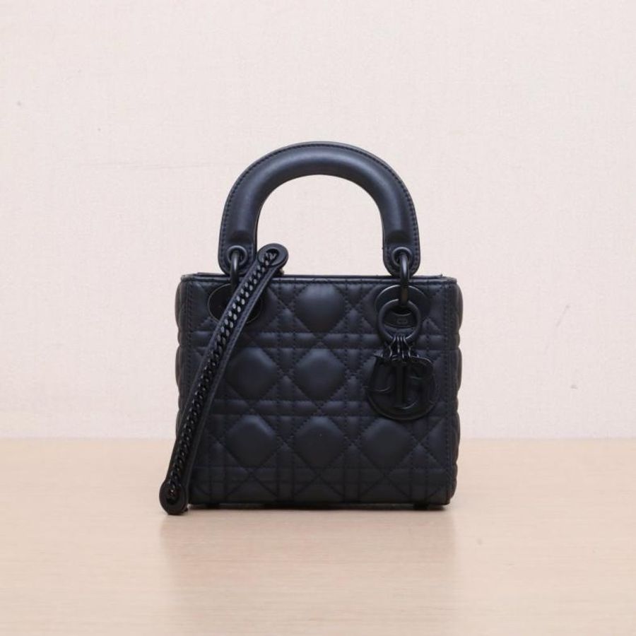 DIOR(迪奧) Lady Dior 戴妃包 三格 黑色 磨砂扣 2021-0