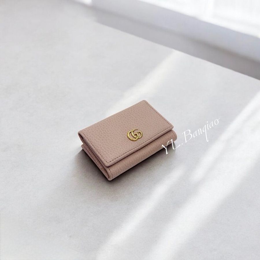 GUCCI GG Marmont 粉色牛皮三折釦式短夾644407-0