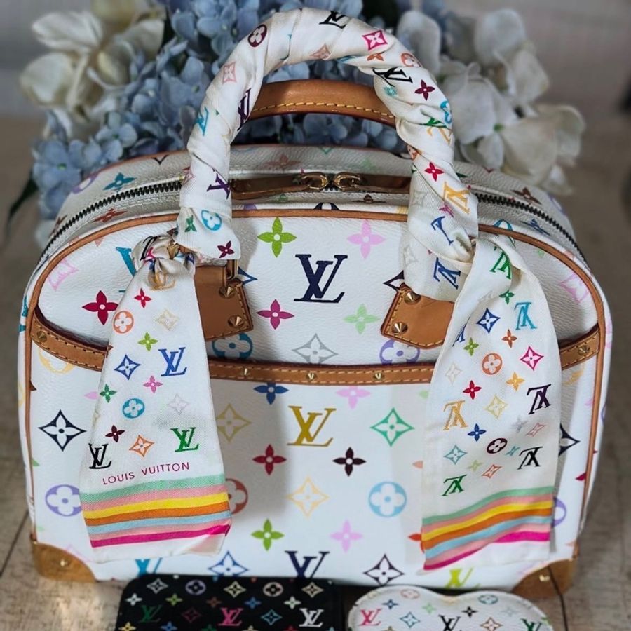 LOUIS VUITTON White Monogram Multicolore Silk Bandeau Scarf-4