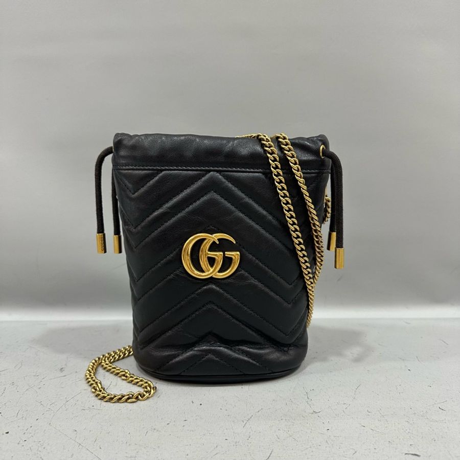 gucci 575163 黑色金釦水桶包 marmont mini-0