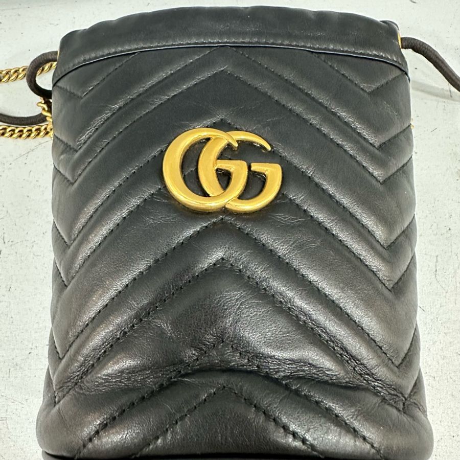 gucci 575163 黑色金釦水桶包 marmont mini-7