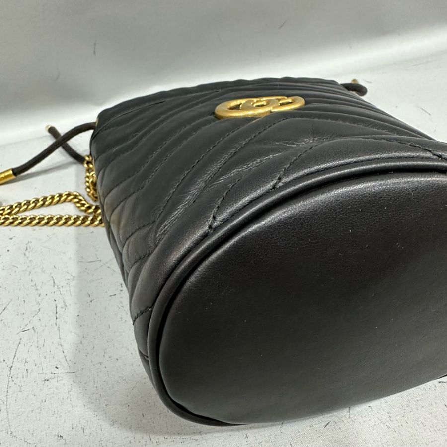 gucci 575163 黑色金釦水桶包 marmont mini-11