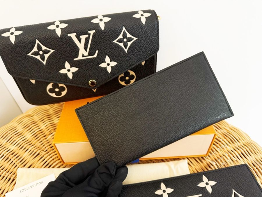 全新LV全皮黑米拼色Félicie Pochette三合一金鏈斜背包M82479-5