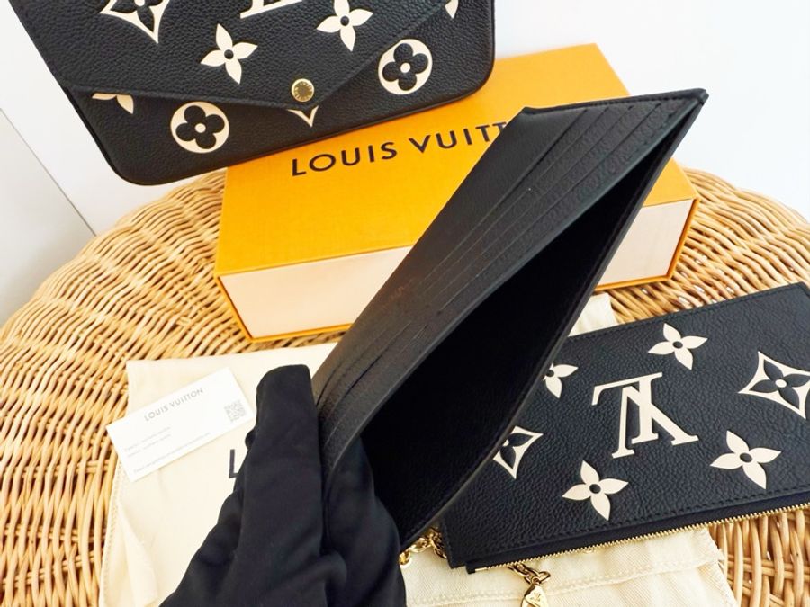 全新LV全皮黑米拼色Félicie Pochette三合一金鏈斜背包M82479-6