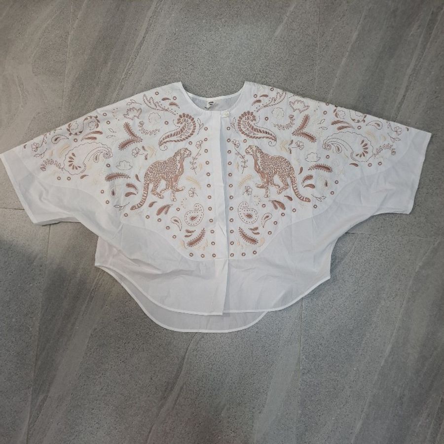 Hermes刺繡海灘襯衫 全新 白色 豹圖案-0