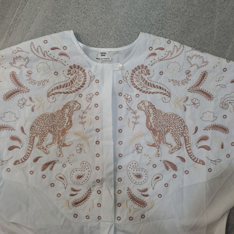 Hermes刺繡海灘襯衫 全新 白色 豹圖案-13