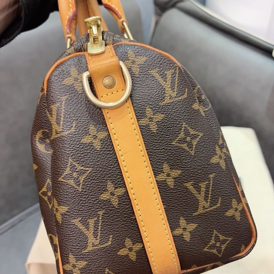 Lv speedy25老花肩帶款芯片款 99新 配件塵袋鑰匙鎖-3