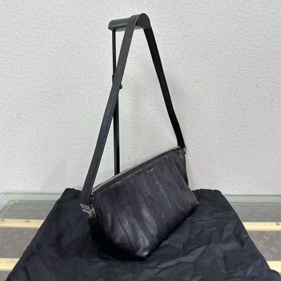 ✨YSL 黑銀油蠟皮腋下包 22*15*4.5 98新 配件塵袋-2