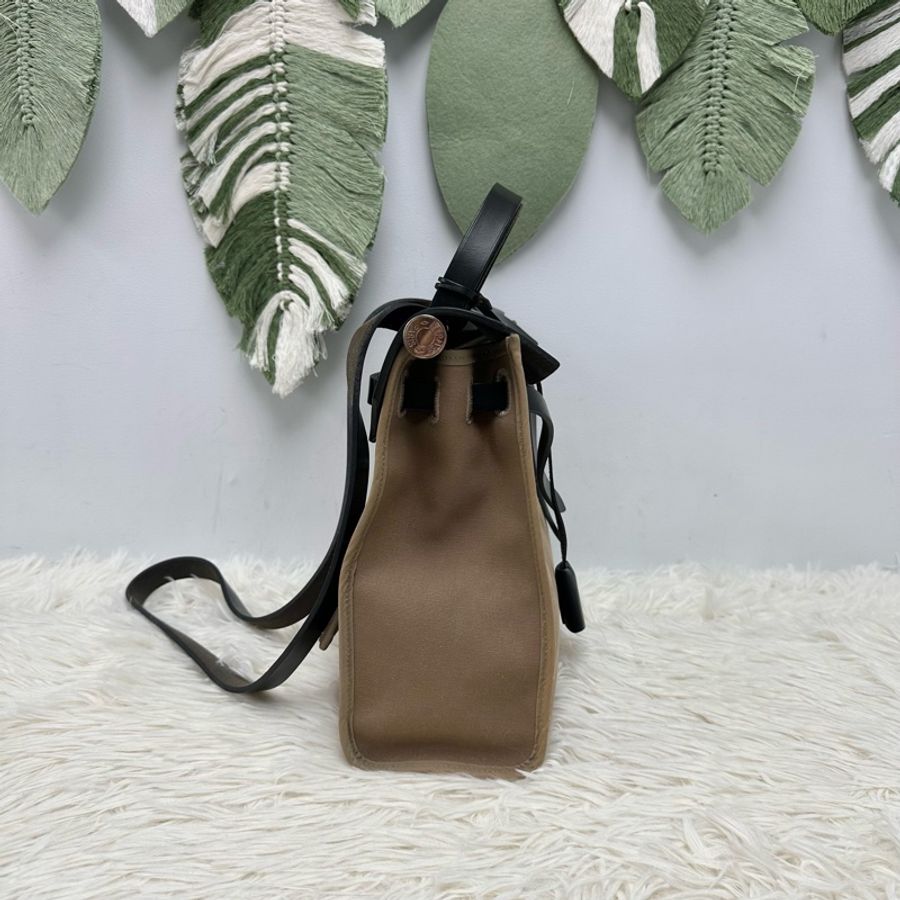 HERMES HERBAG 31 風衣灰拼黑色銀扣 C Stamp 單肩手提包-3