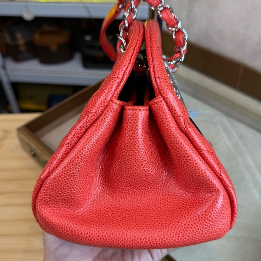 CHANEL 粉橘色荔枝紋matelasse肩斜背包/雙鏈保齡球包🧡推薦超美-12