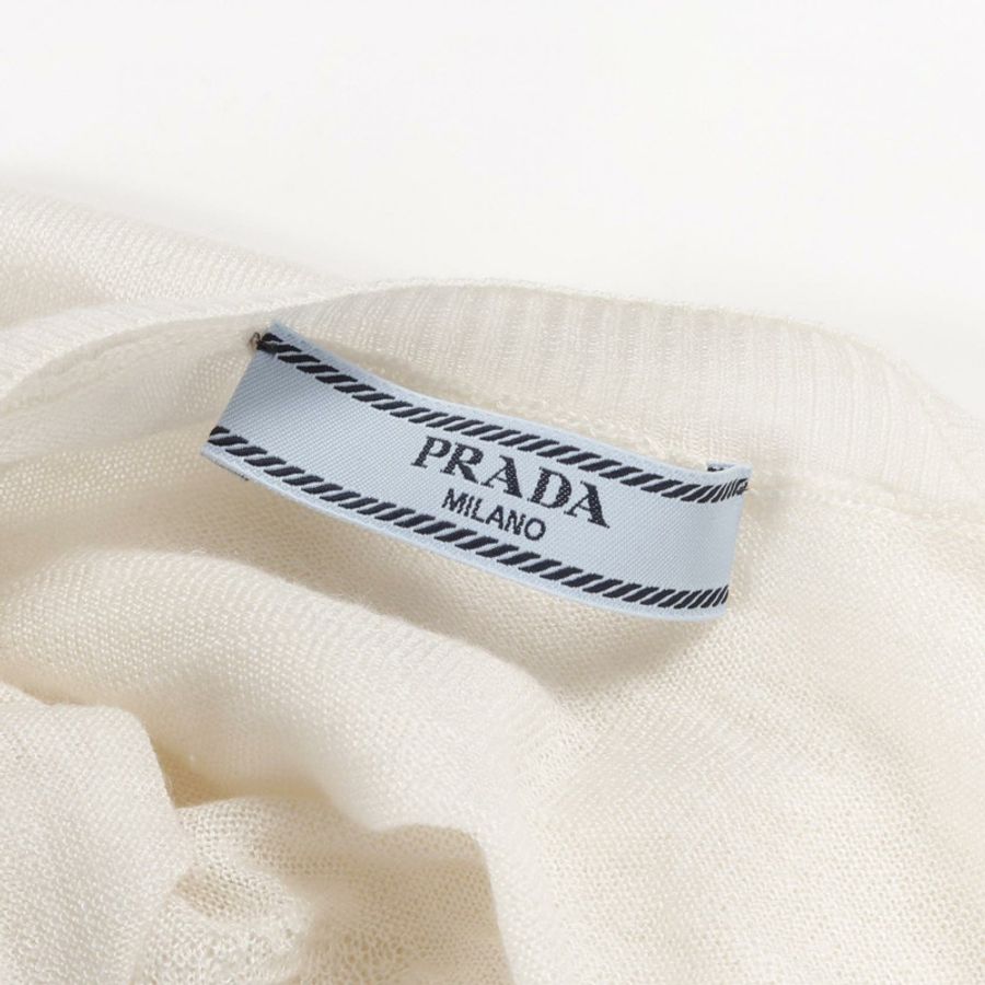 PRADA 針織短袖上衣 P24D2C 絲綢 白色 二手 女款 #36-2