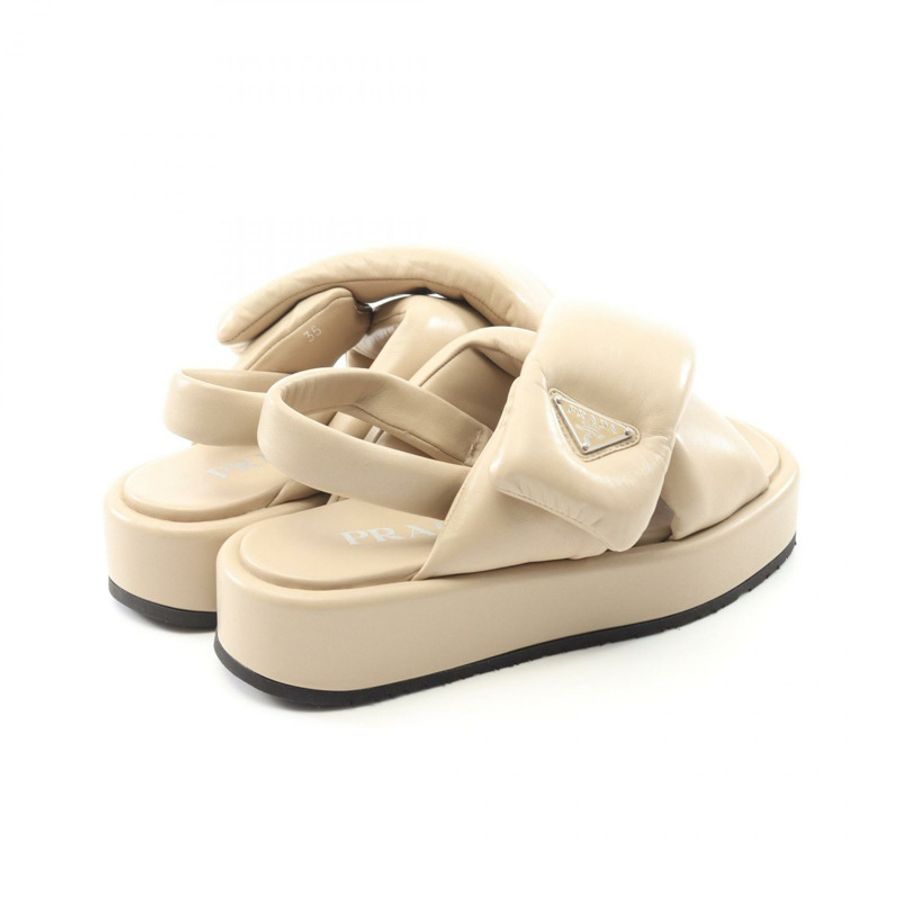 PRADA 三角標誌涼鞋,米色皮革,35碼,二手女款-1