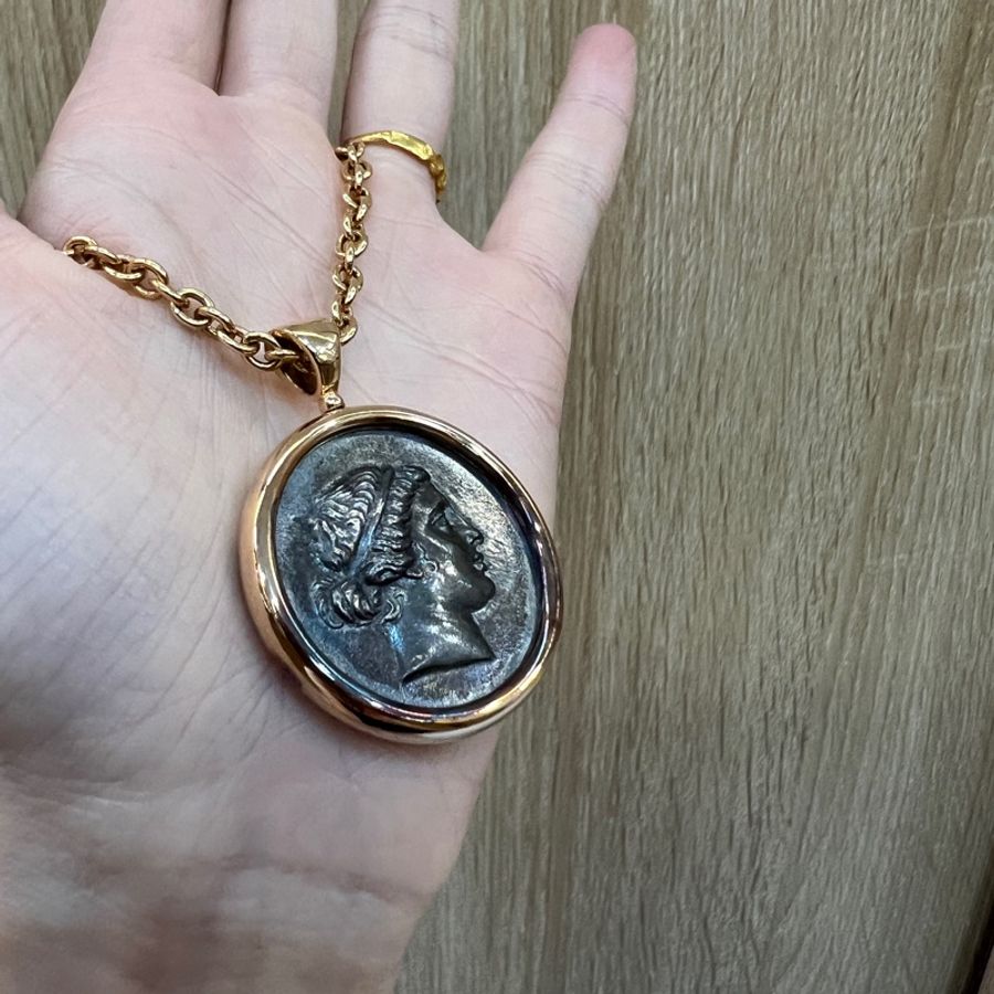 收藏專家!!Bvlgari 750玫瑰金古幣人頭馬雙面項鏈Monete347707-4