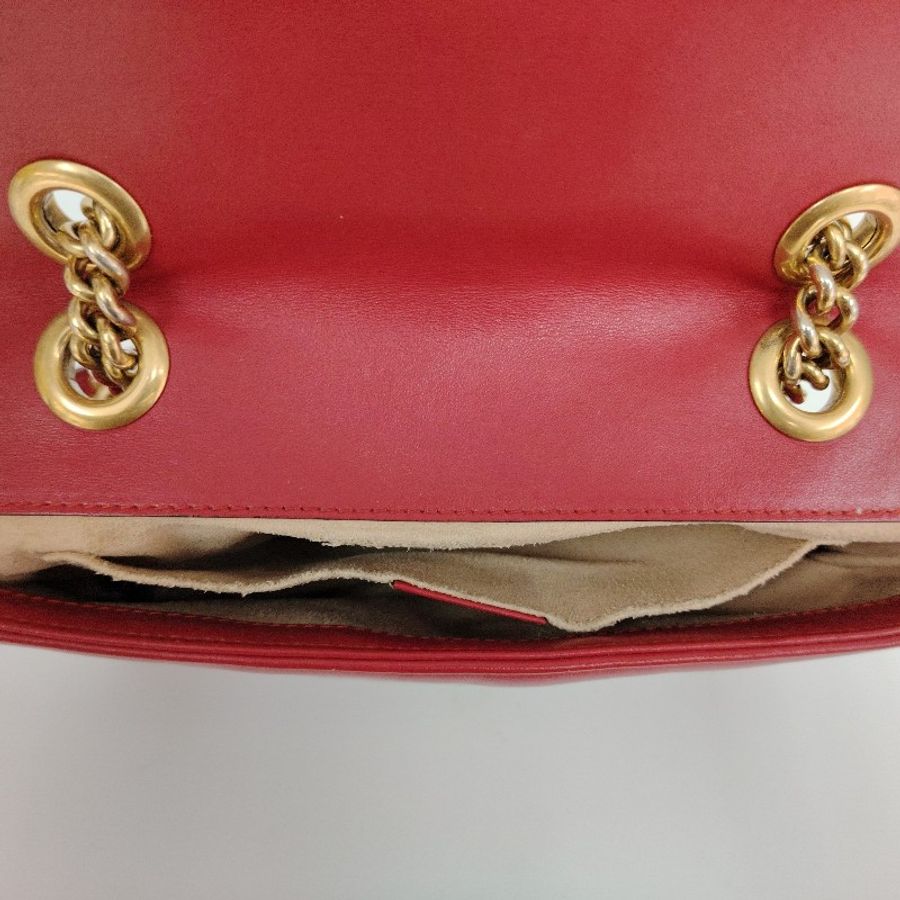 GUCCI 馬蒙 Marmont 紅色 波浪紋拼圓弧紋 牛皮 小號 22 鏈條-5