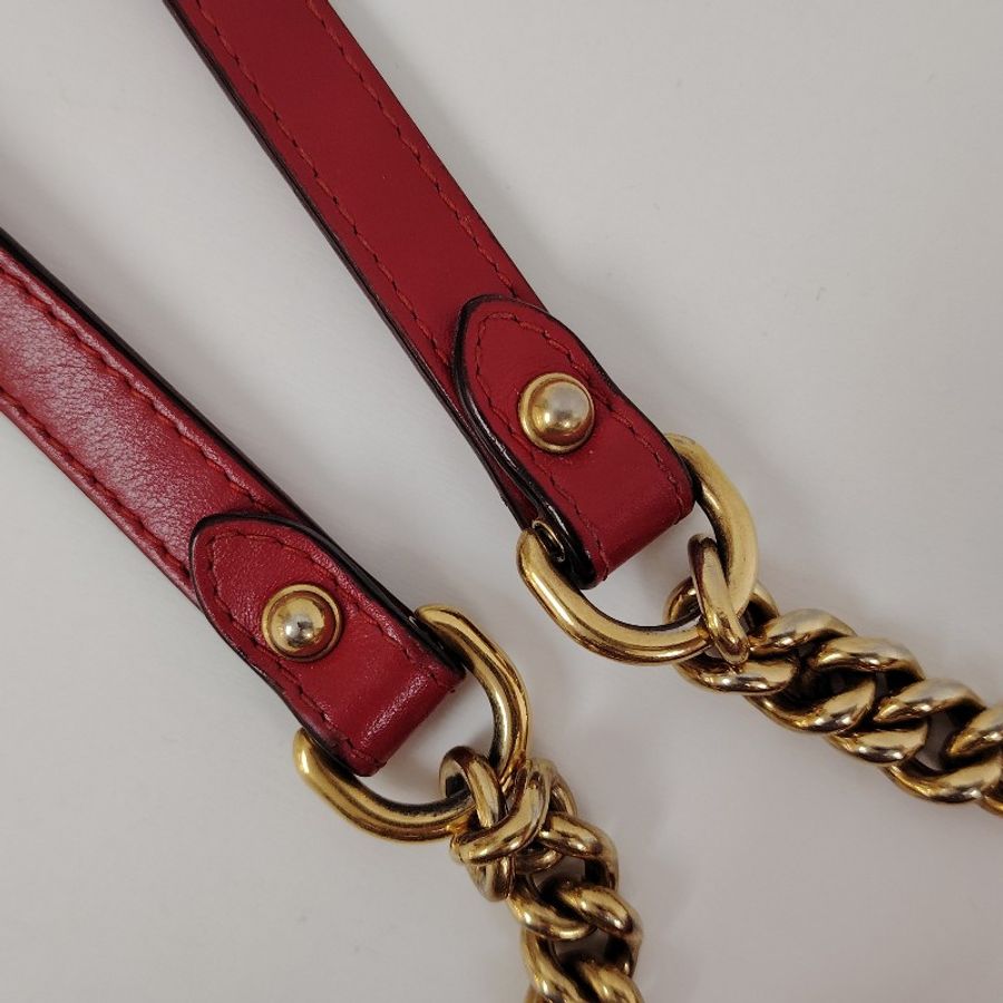 GUCCI 馬蒙 Marmont 紅色 波浪紋拼圓弧紋 牛皮 小號 22 鏈條-7